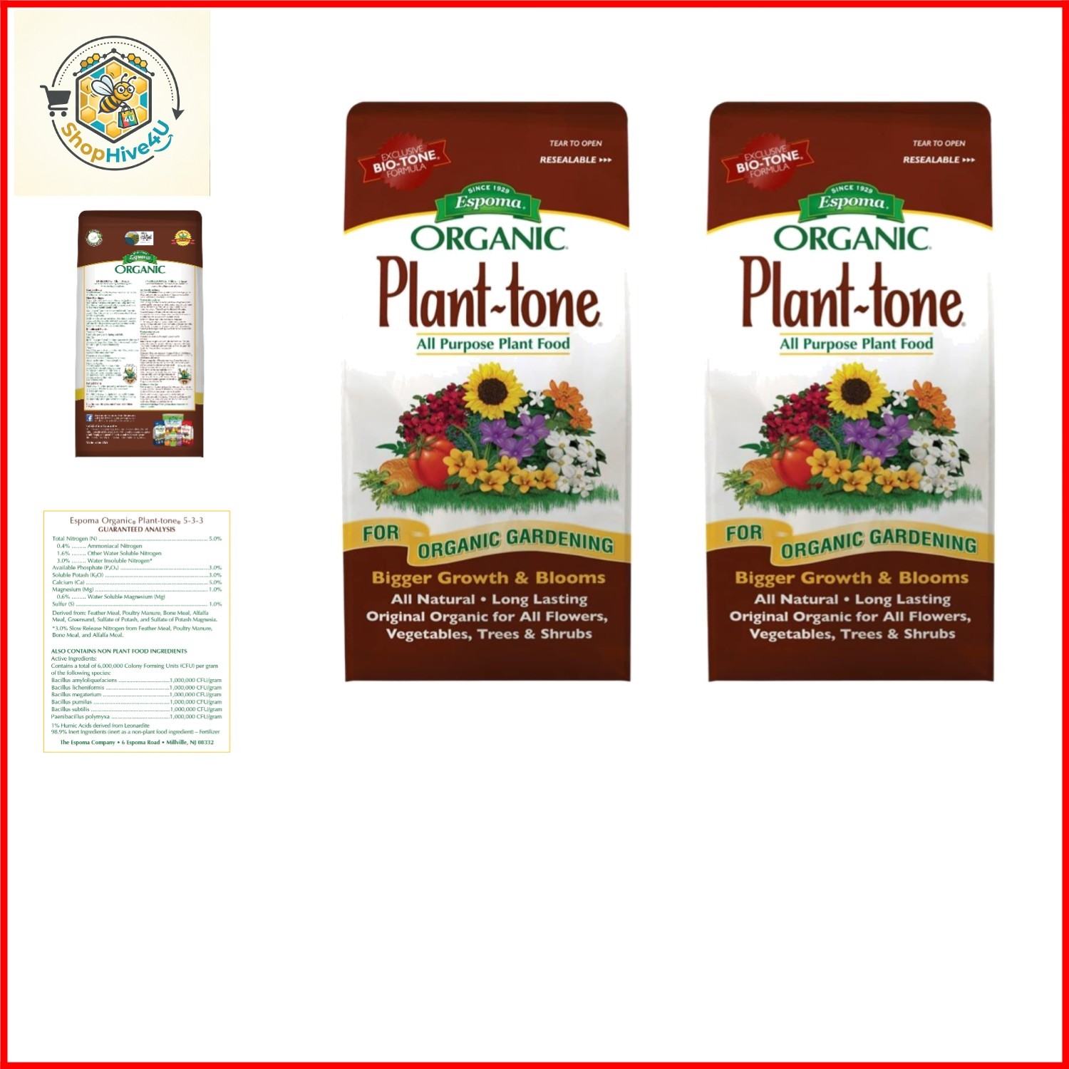Organic Plant-Tone 5-3-3 Natural & Organic All Purpose Plant Food; 4 lb. Bag;…