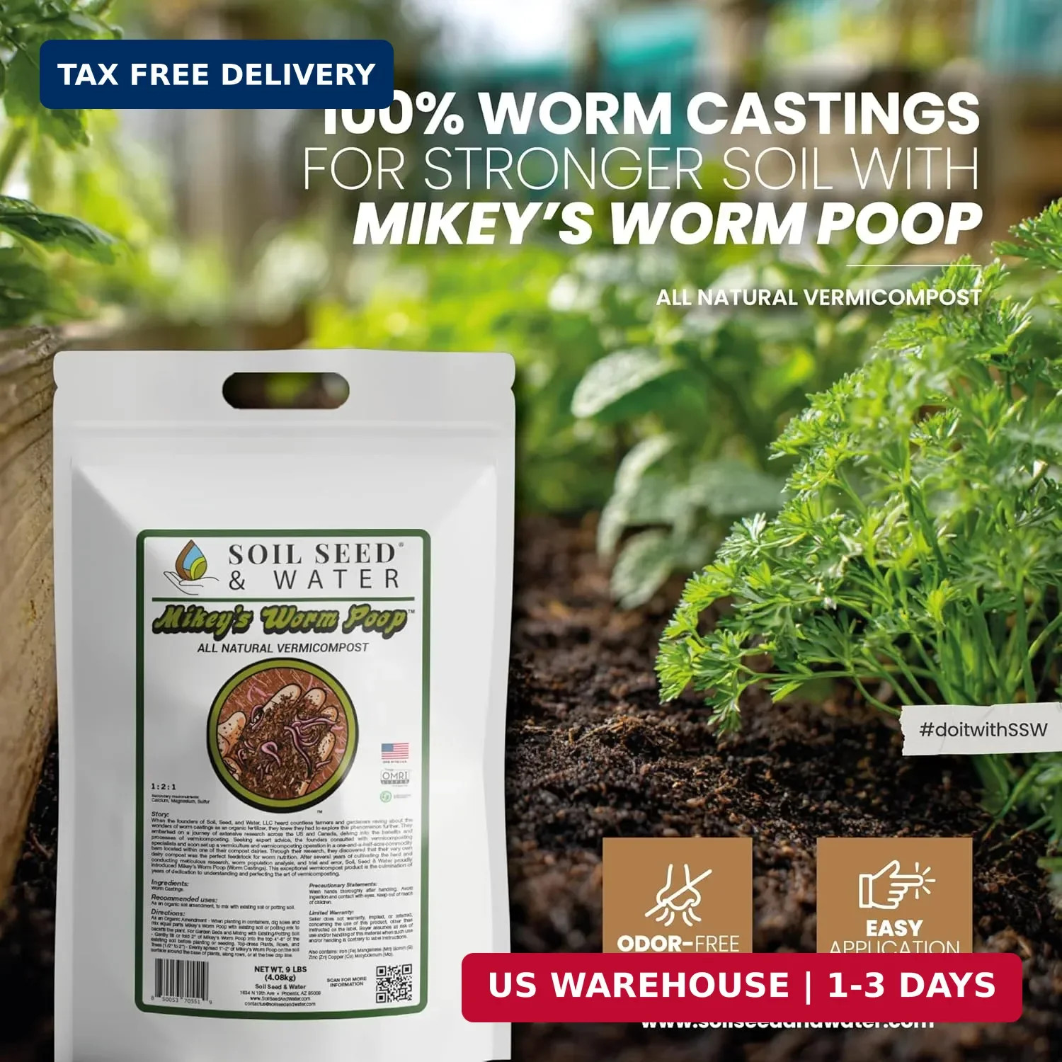 Soil Seed & Water Mikey’s Worm Poop – Organic Dairy Vermicompost Fertilizer Worm