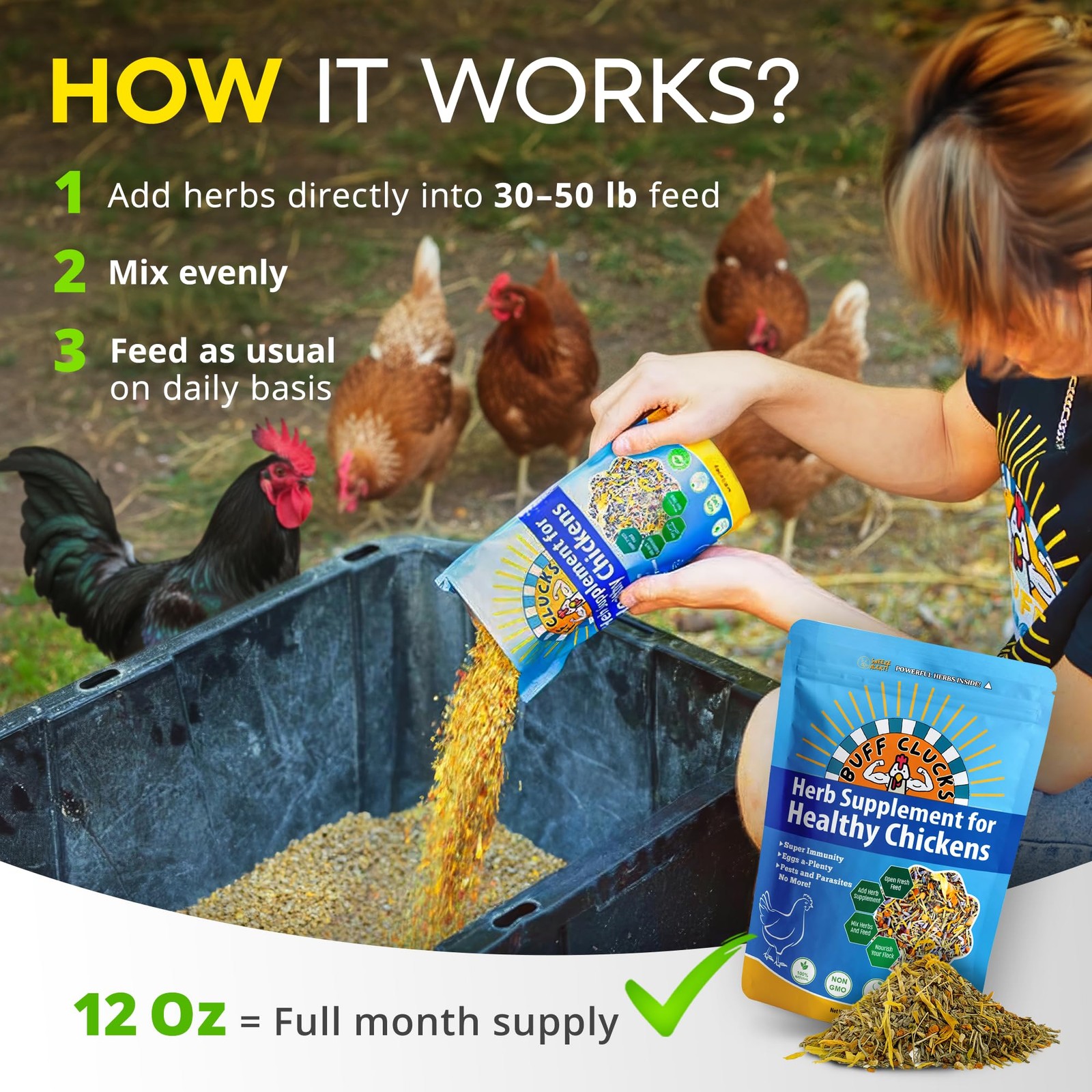 Buff Clucks Herb Supplement for Backyard Chickens Natural Chicken Treats, Po…