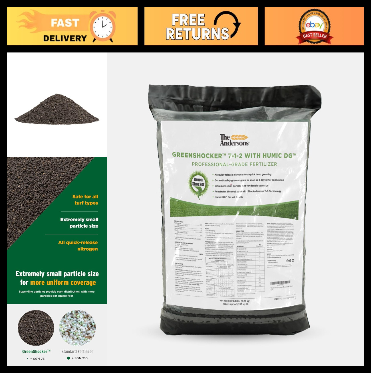 Premium 7-1-2 Fertilizer with Humic DG – 16 lb Bag for Lush Green Lawns