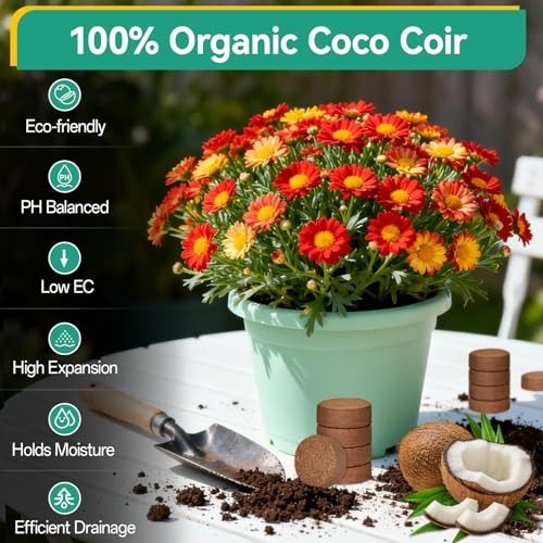 50 Pcs 30mm Organic Coco Coir Pellets – Compressed Potting Soil for Seed Starter