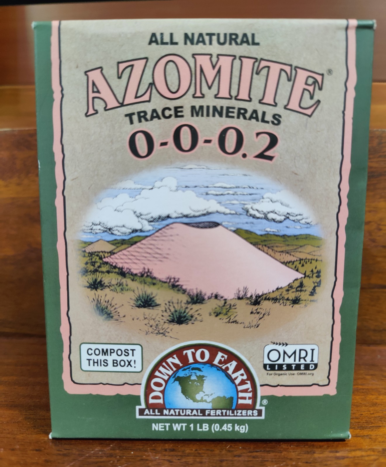 Down To Earth Azomite 0-0-0.2 All Organic Fertilizer 1lb (.45kg). Small Box.