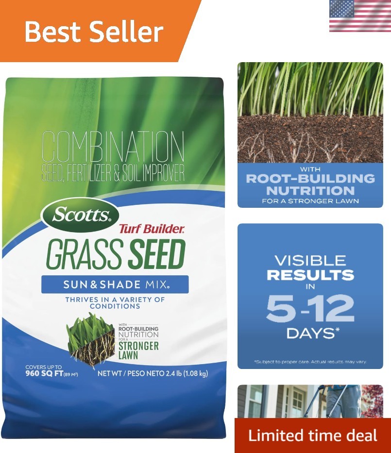 Sun & Shade Grass Seed Mix with Lawn Fertilizer – Covers 960 sq. ft., 2.4 lb.