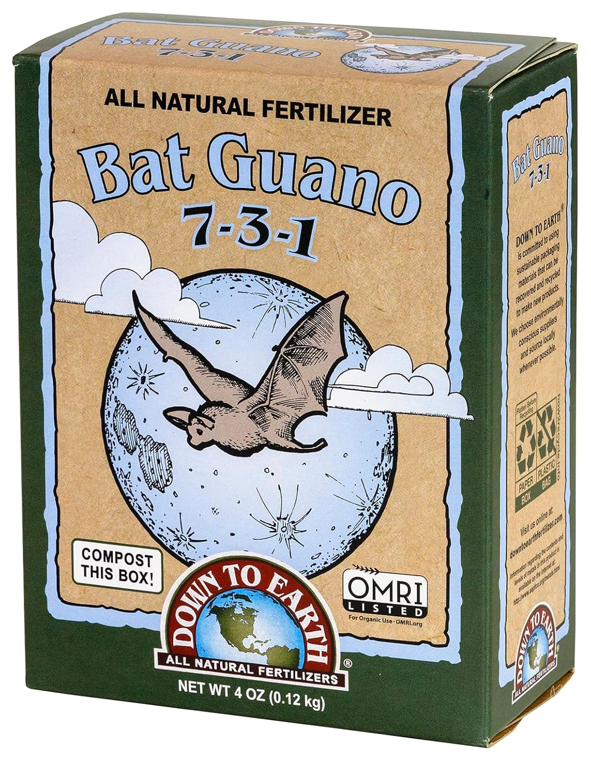 Down to Earth Organic Bat Guano Fertilizer Mix 7-3-1, 4Oz