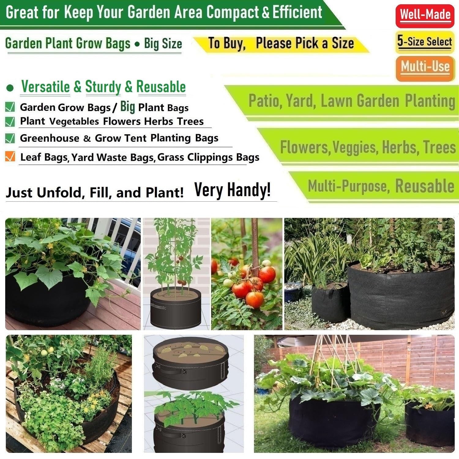 3-Pack 50 Gallon Thickened Plant Grow Bags Large (30×16 in) Heavy Duty Fabric…