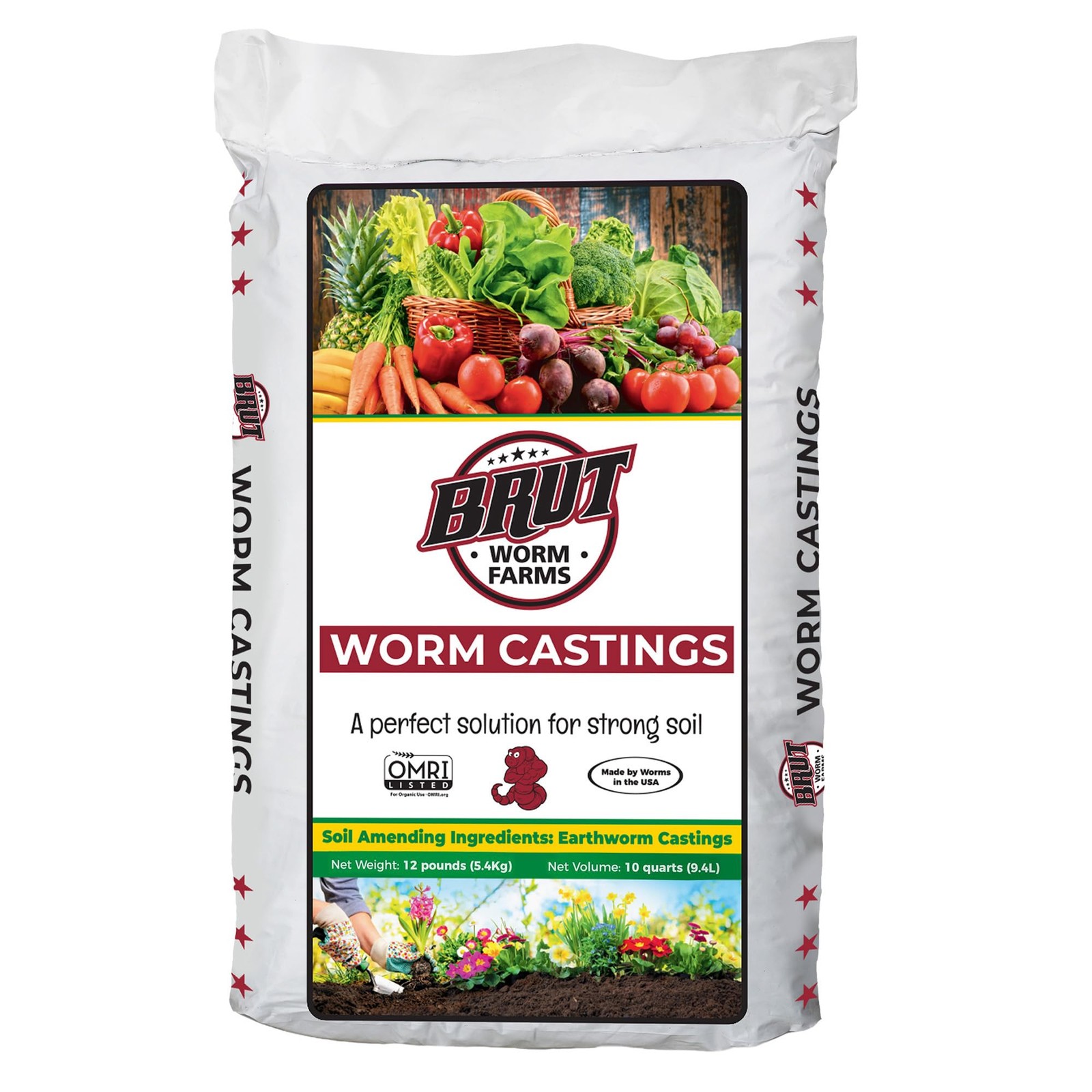 Organic Worm Castings 12 LB Natural Plant Food for Potting & Garden Soil