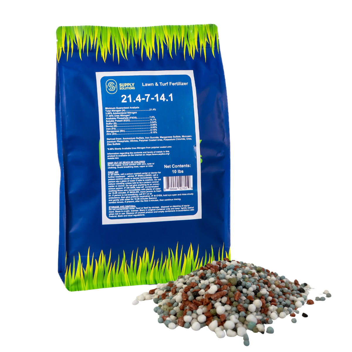 21.4-7-14.1 Lawn and Turf Fertilizer with Iron for All Grass Types – 10 Lbs