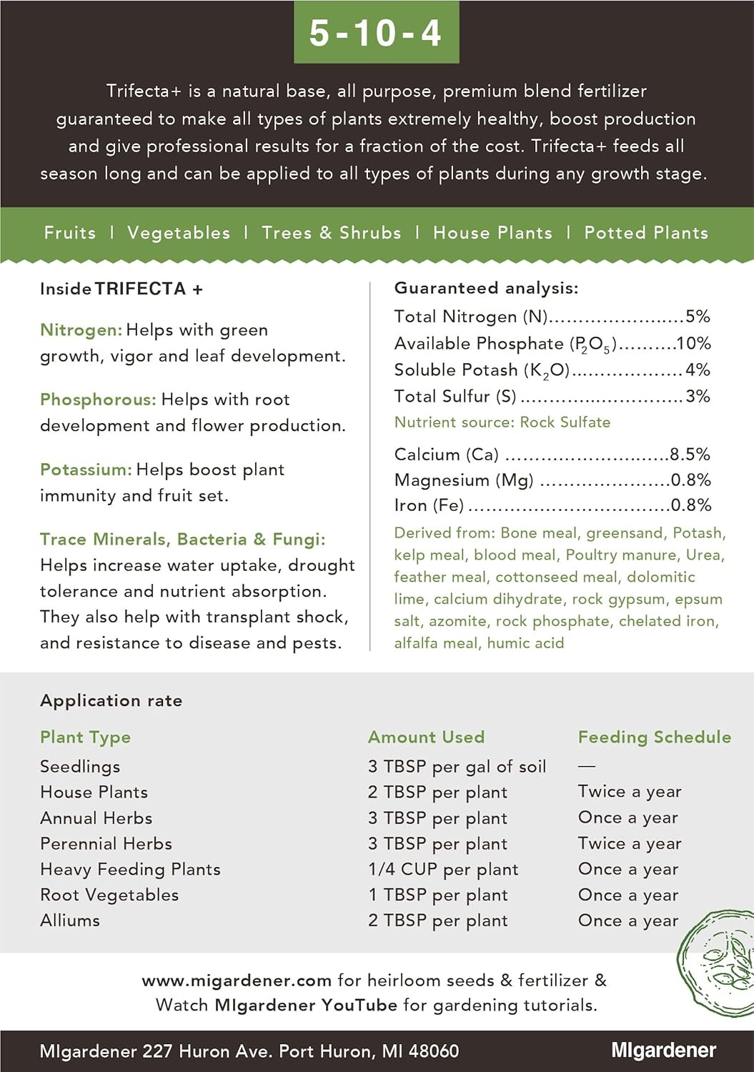 Grace Nnvg Trifecta+ 5-10-4 Organic All Purpose Plant, Flower and Vegetable Fert
