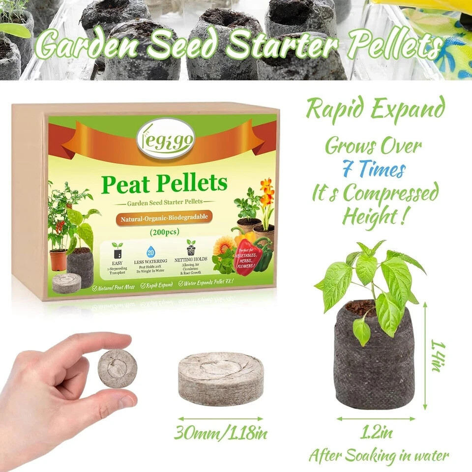 200 Pcs 30mm Seed Starter Peat Pellets Pods for Seedlings- Compressed Starting