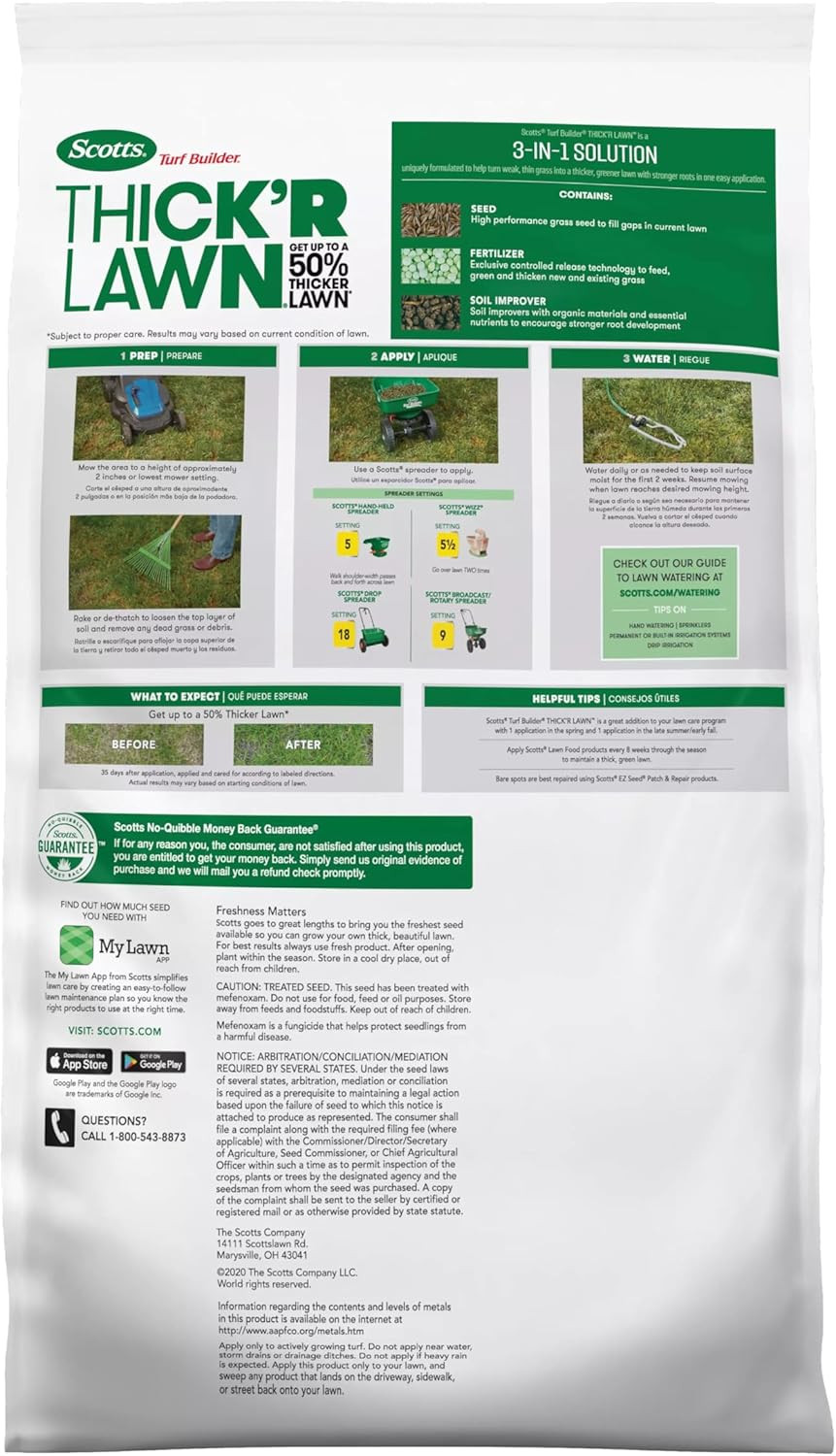 Scotts Turf Builder Thick’R Lawn Sun & Shade, 40 Lbs. | Combination Grass Seed,