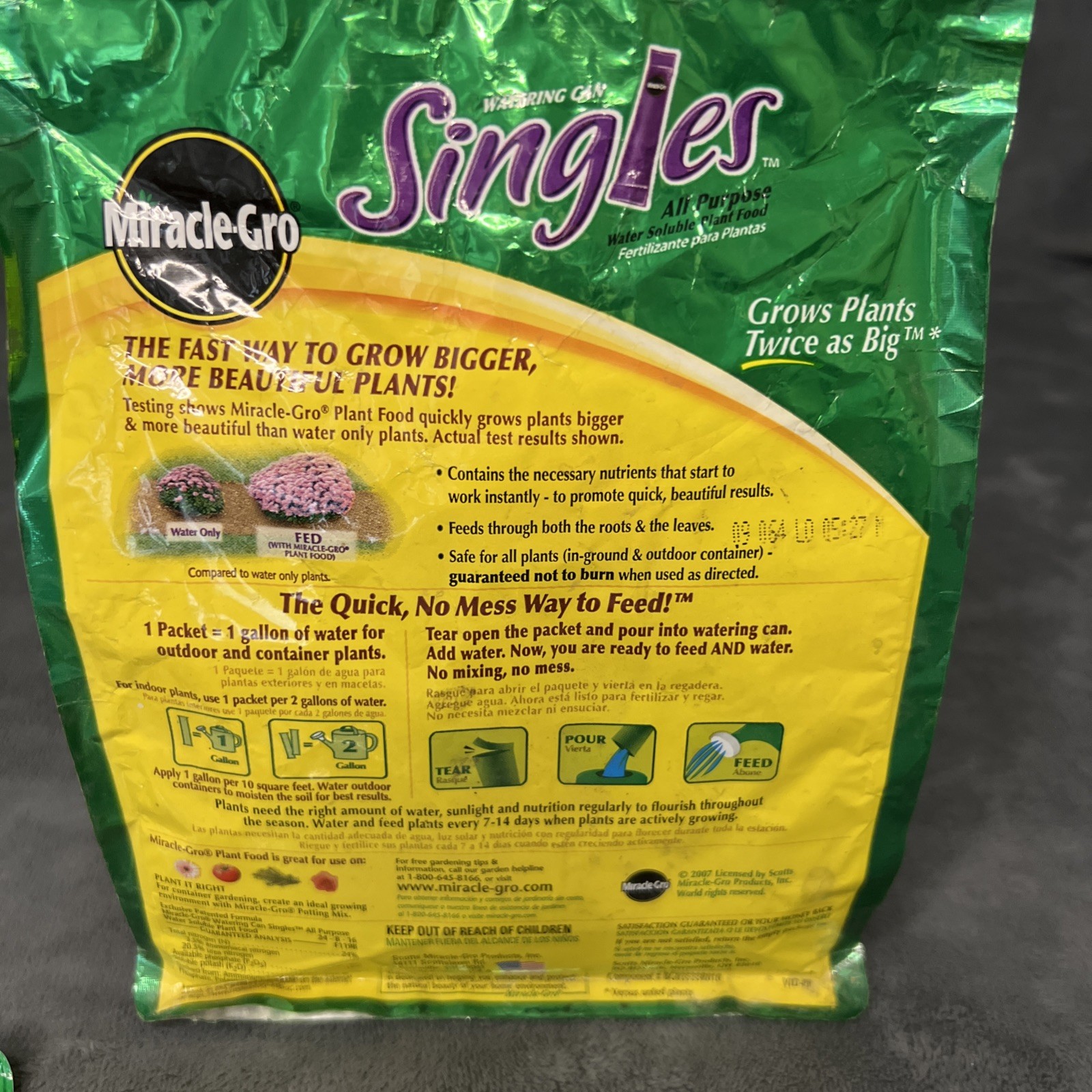 Miracle-Gro Watering Can Singles All Purpose Water Soluble Plant Food NOS