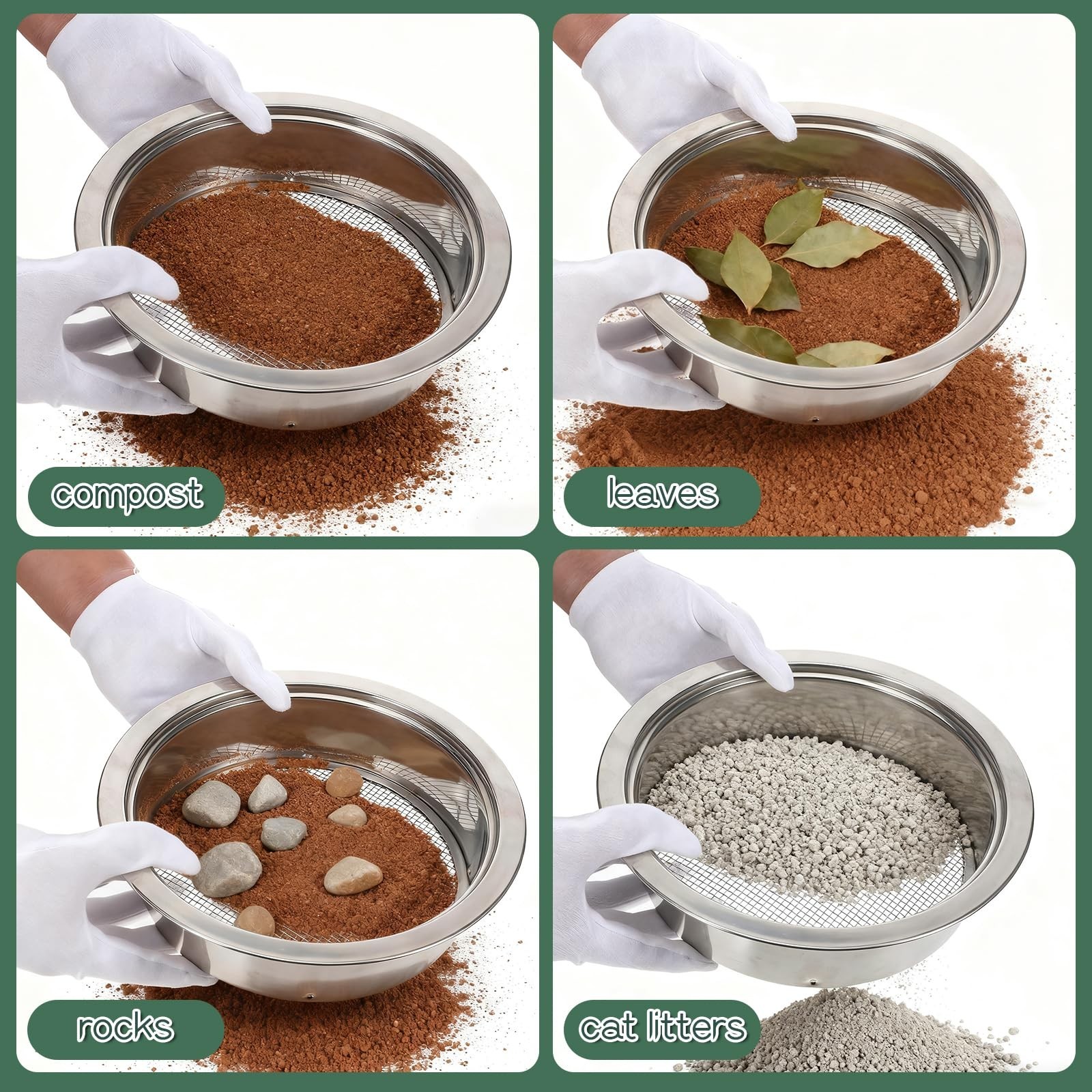 Soil Sieve Set Stainless Steel Garden Soil Sifter, Compost Mesh Sif… Fast Ship