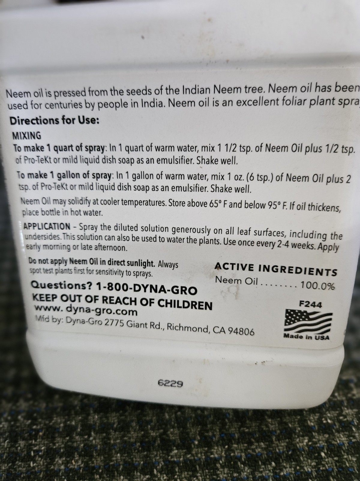 1 Dyna Pure Neem Oil 32oz ounce 1 Quart – dyna gro fertilizer plant nutrient