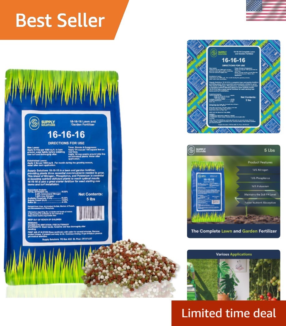 Nutrient-Rich 16-16-16 Fertilizer for Flowers, Vegetables & Fruits – 5lbs