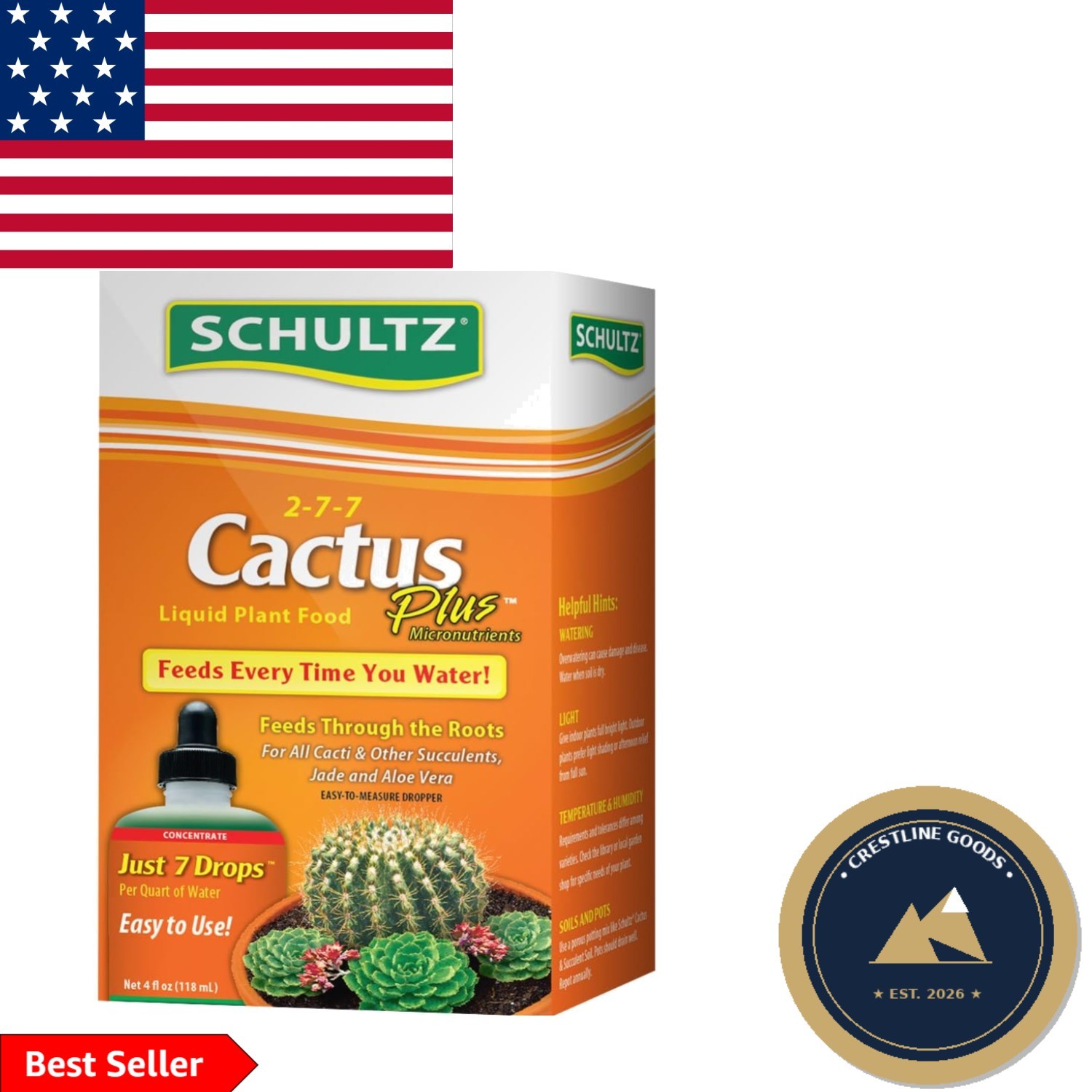 Cactus Plus 2-7-7 Liquid Plant Food, 4-Ounce – Essential for Succulent Care