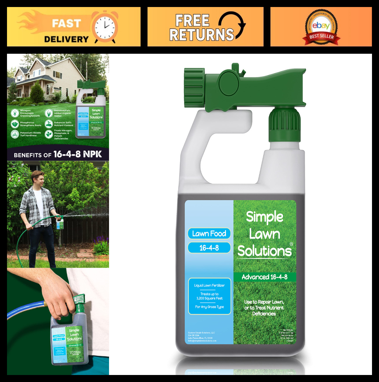 16-4-8 Liquid Lawn Fertilizer – Balanced NPK Spray for All Grass Types – 32 oz