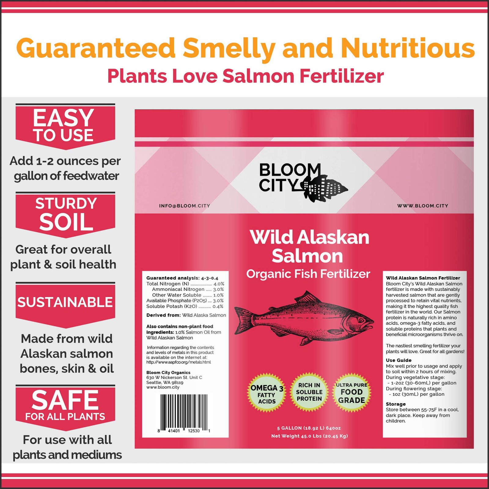 Bloom City 32 oz Salmon Emulsion Fertilizer for Plants Indoor Outdoor Use