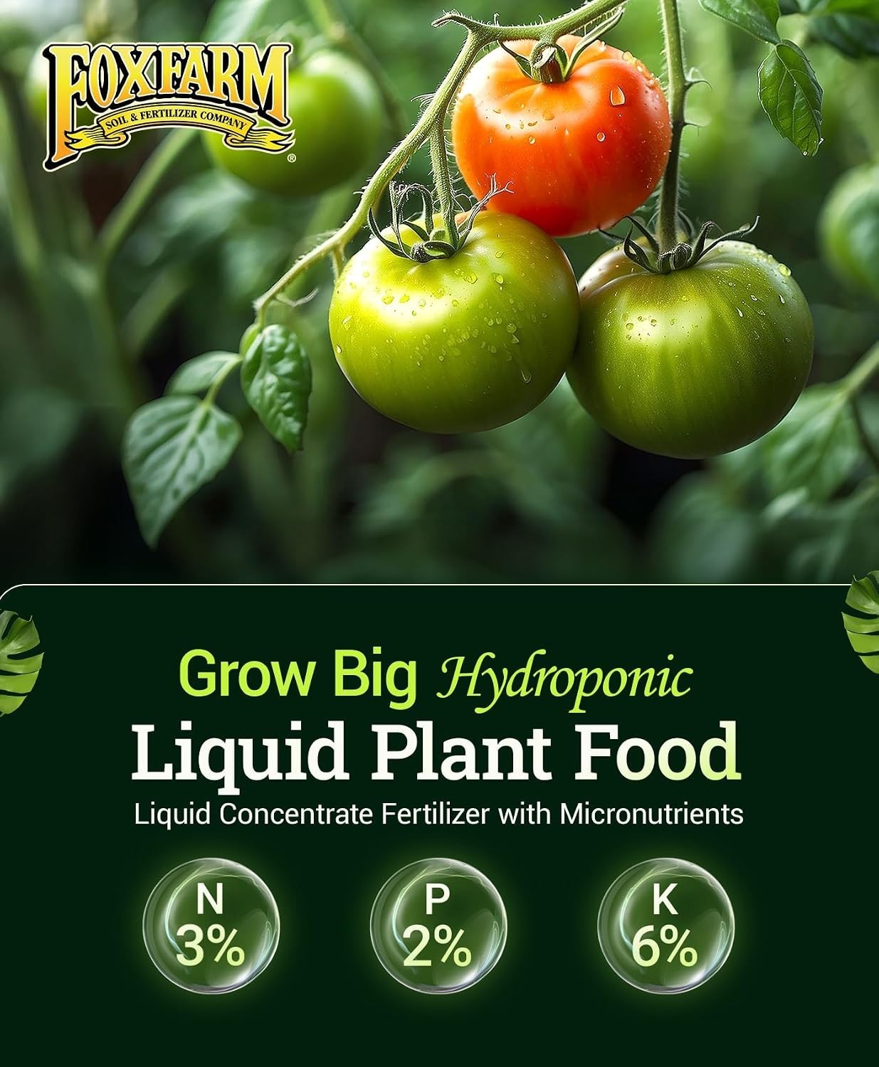 Grow Big Hydroponic Plant Food 3-2-6 Liquid Fertilizer for Vegetative Growth,…