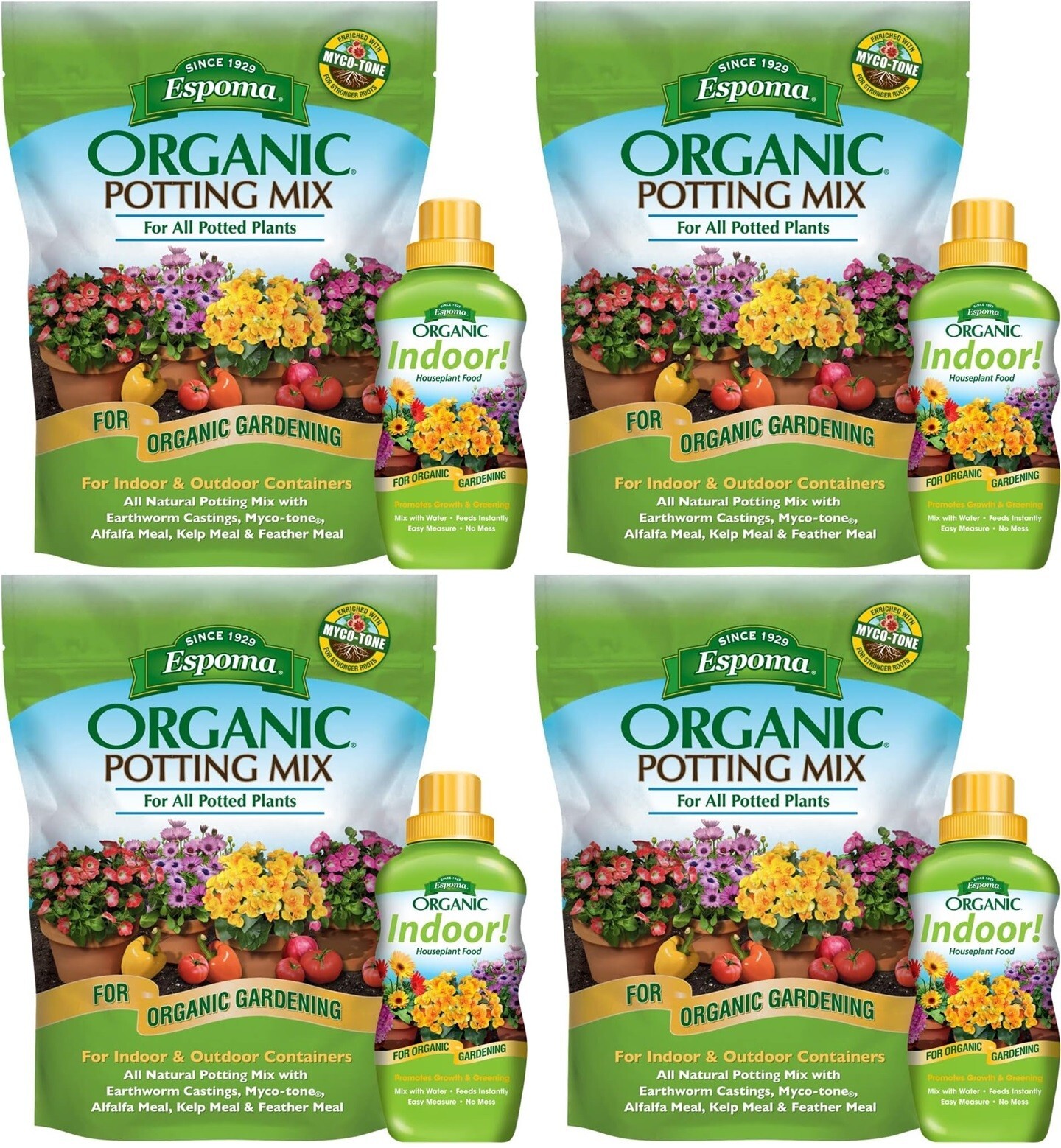 Espoma AP4 INPF8 Organic Indoor Houseplant Food + Potting Mix Combo – Pack of 4