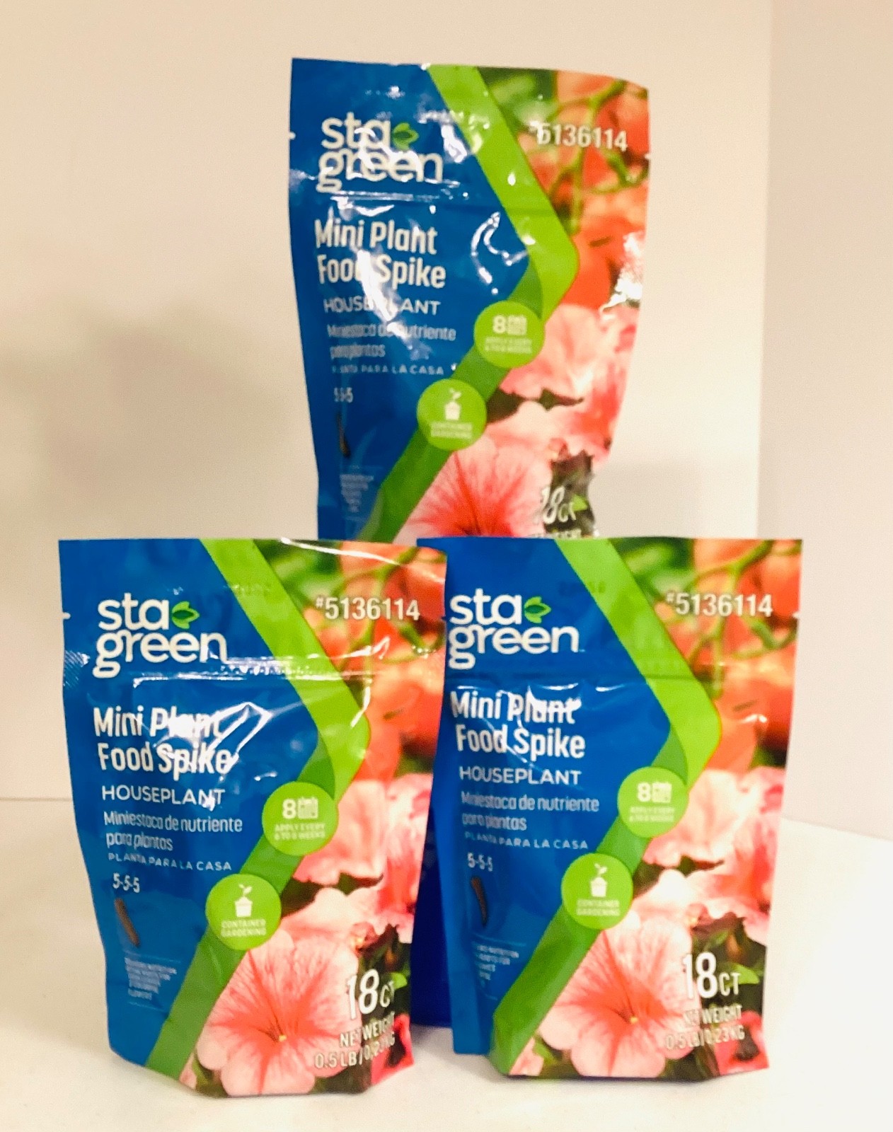 Lot of 3: STA-GREEN Mini Plant Food Spike Houseplant – 18 Spikes Per Pack
