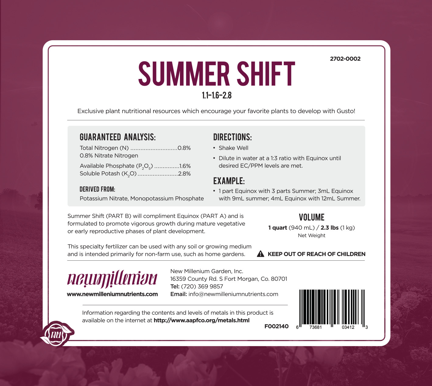Summer Shift Specialty Fertilizer 128 fl oz Jug by New Millenium