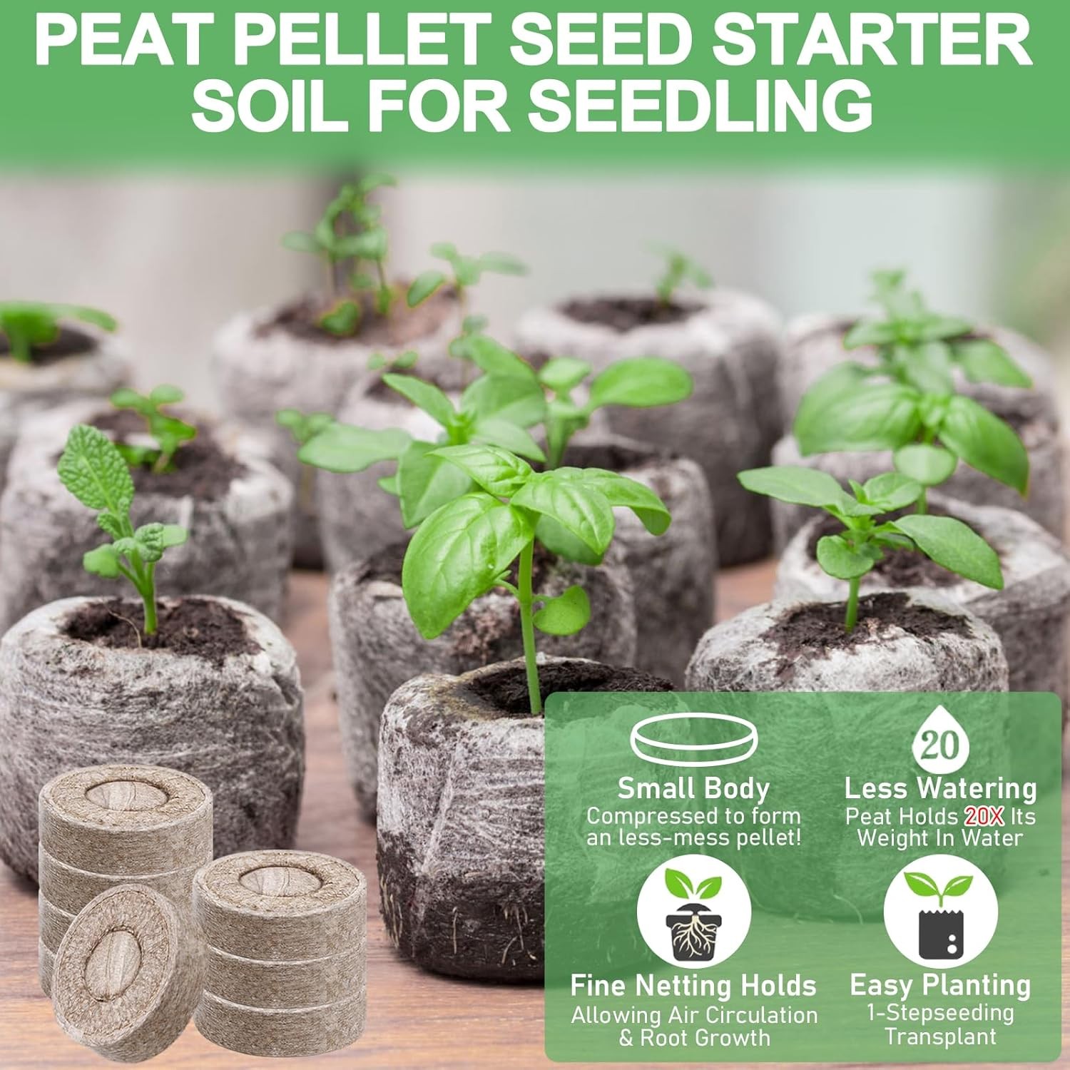 100 Pcs 50Mm Seed Starter Peat Pellets for Seedlings- Compressed Seed Starter Po
