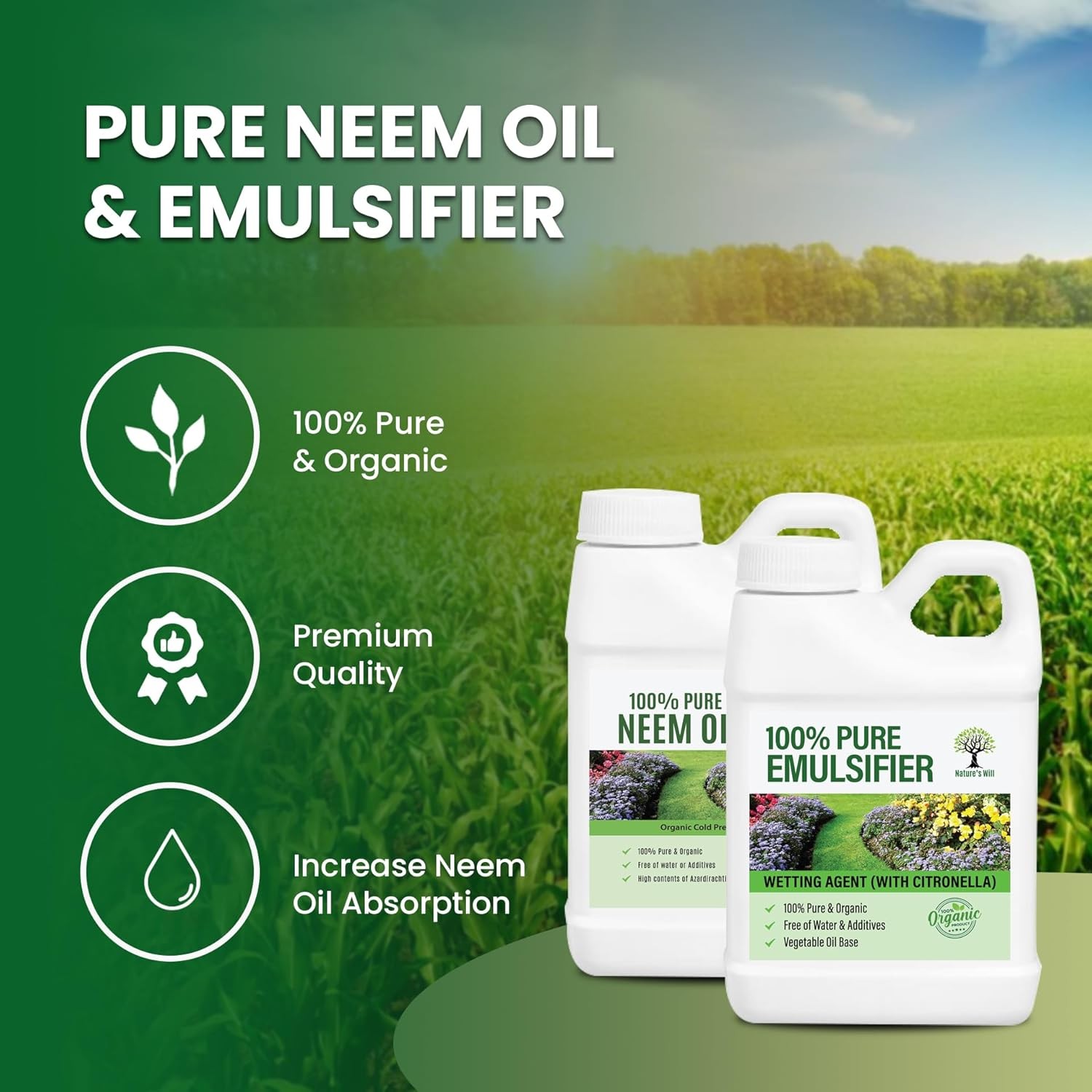 Nature’s Will Combo Pack | Organic Emulsifier with Citronella & Neem Oil