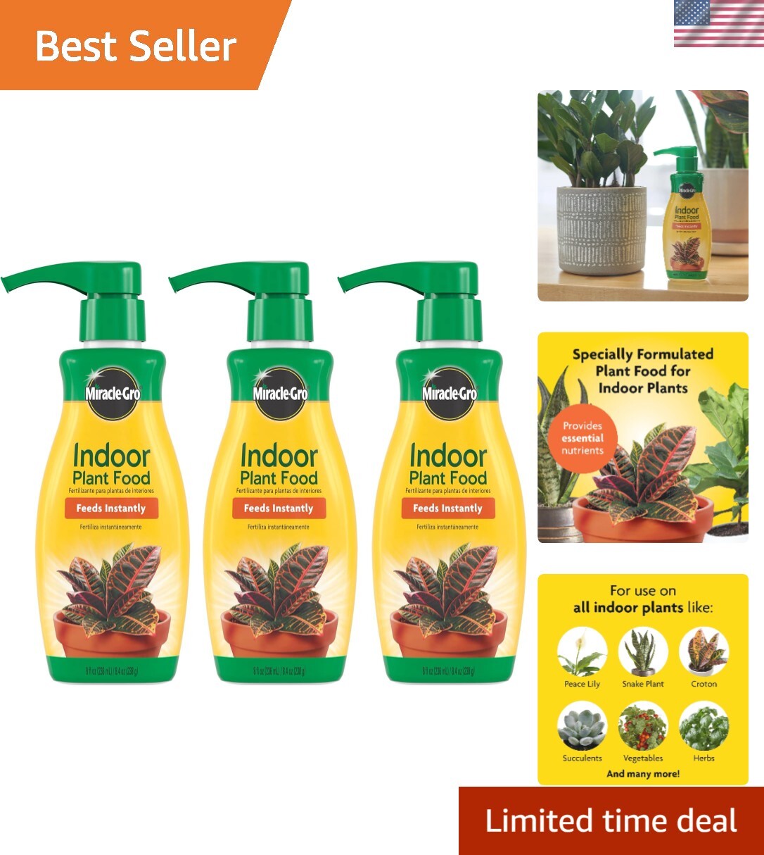 Houseplant Food 8 oz. – Set of 3 Liquid Nutrients for Thriving Indoor Plants
