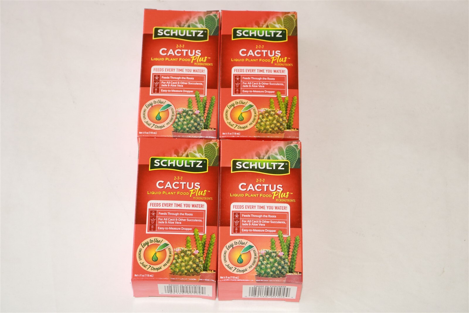 LOT OF 4 SCHULTZ LIQUID CACTUS PLANT FOOD 2-7-7 Succulents Jade Aloe Vera 4oz Ea