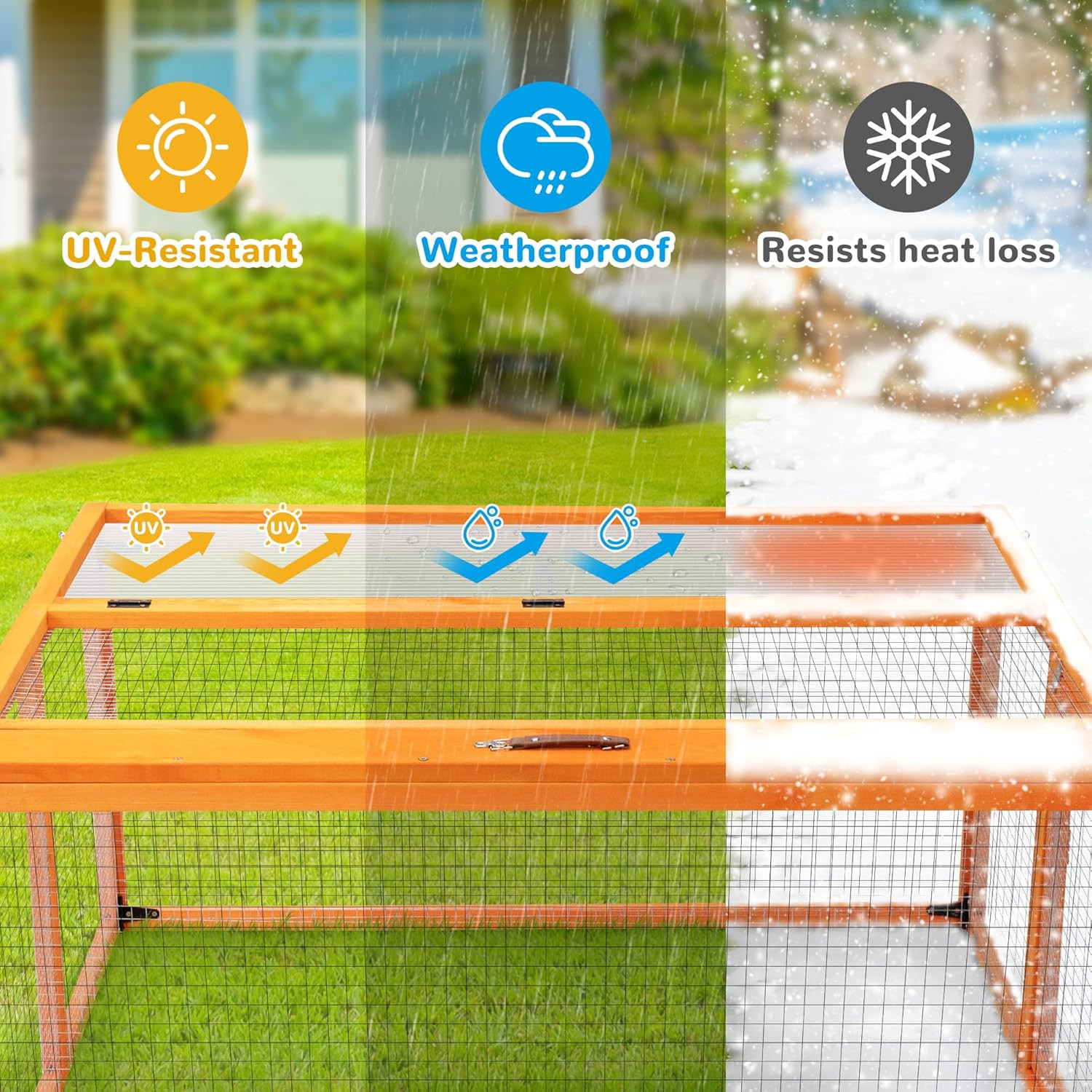 Nyeekoy Portable Chicken Coop with Uv-Proof Panel, 4X Garden Stakes, Wooden Rabb