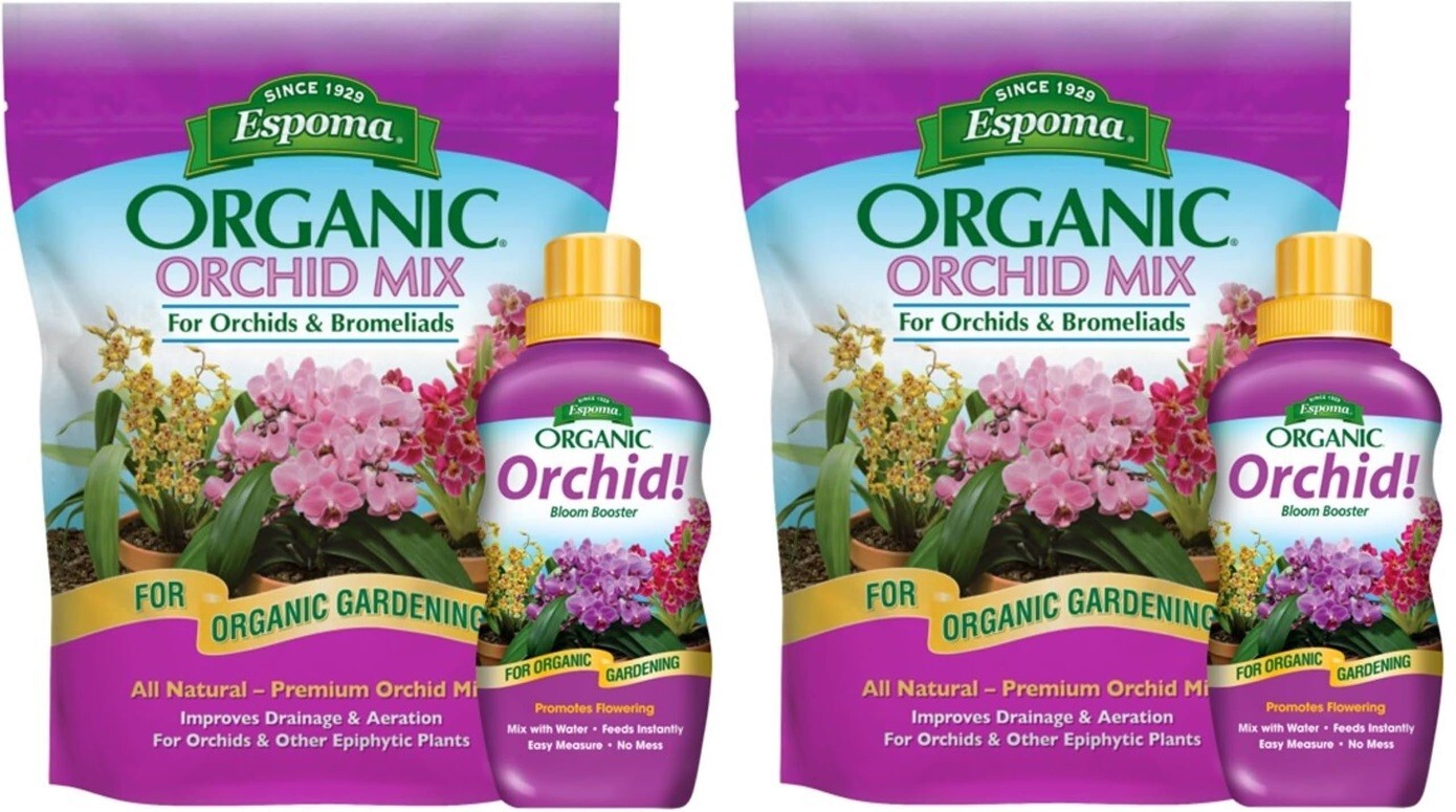 Espoma ORPF8 OR4 Organic Orchid Bromeliad Plant Food + Soil Mix Combo – 2 Pack