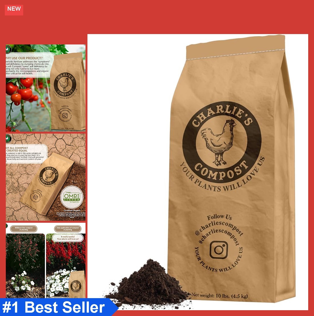 Organic Compost 10 lb Concentrated Soil Amendment for Vegetables Flowers Trees
