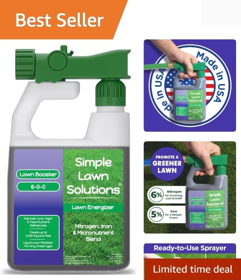 Commercial Grade Lawn Fertilizer Spray with Iron & Nitrogen – Covers 3200 Sq Ft