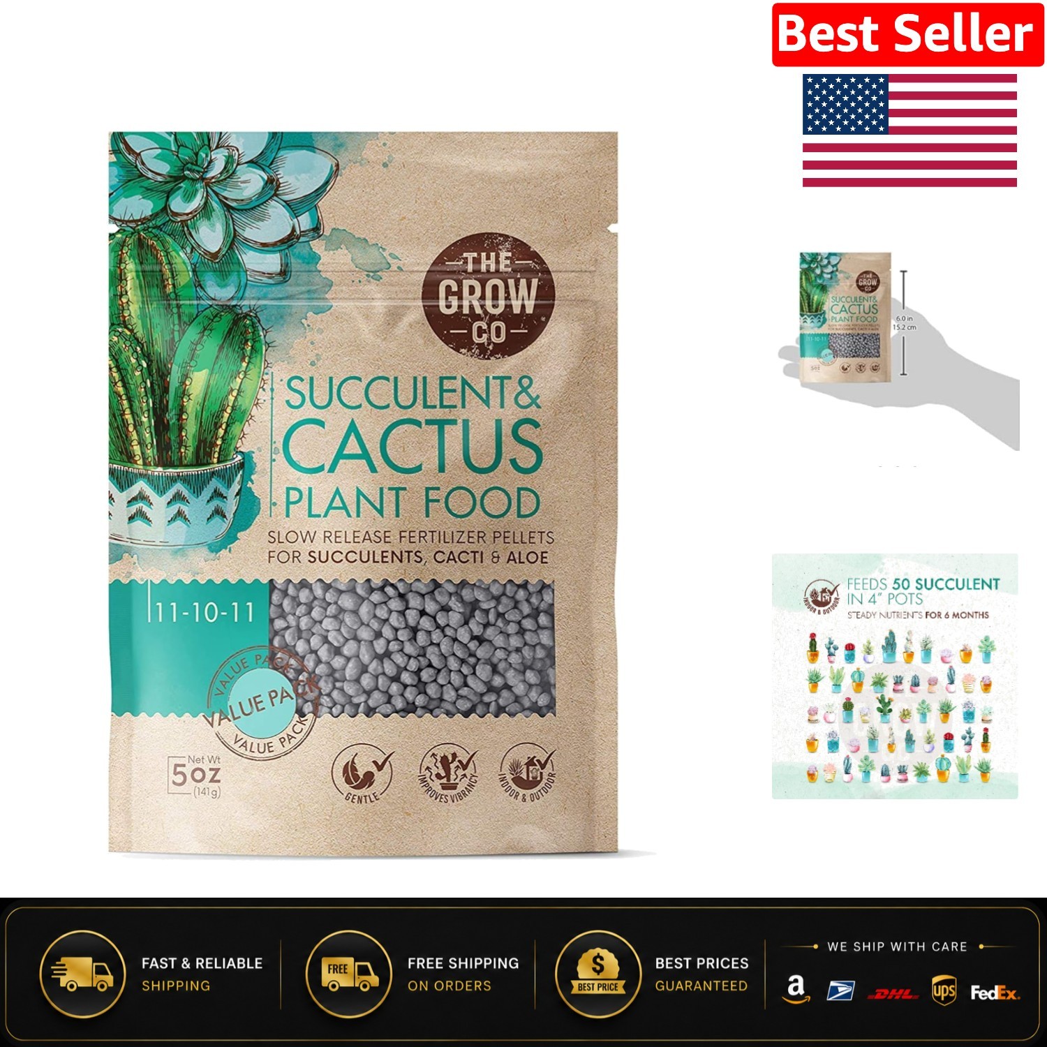 Gentle Cactus Fertilizer – 5oz Long Lasting Formula for Succulents & Aloe Vera
