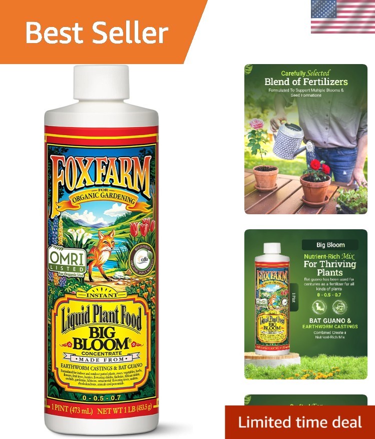 1 Pint Fox Farm Big Bloom Liquid Fertilizer with Earthworm Castings & Bat Guano