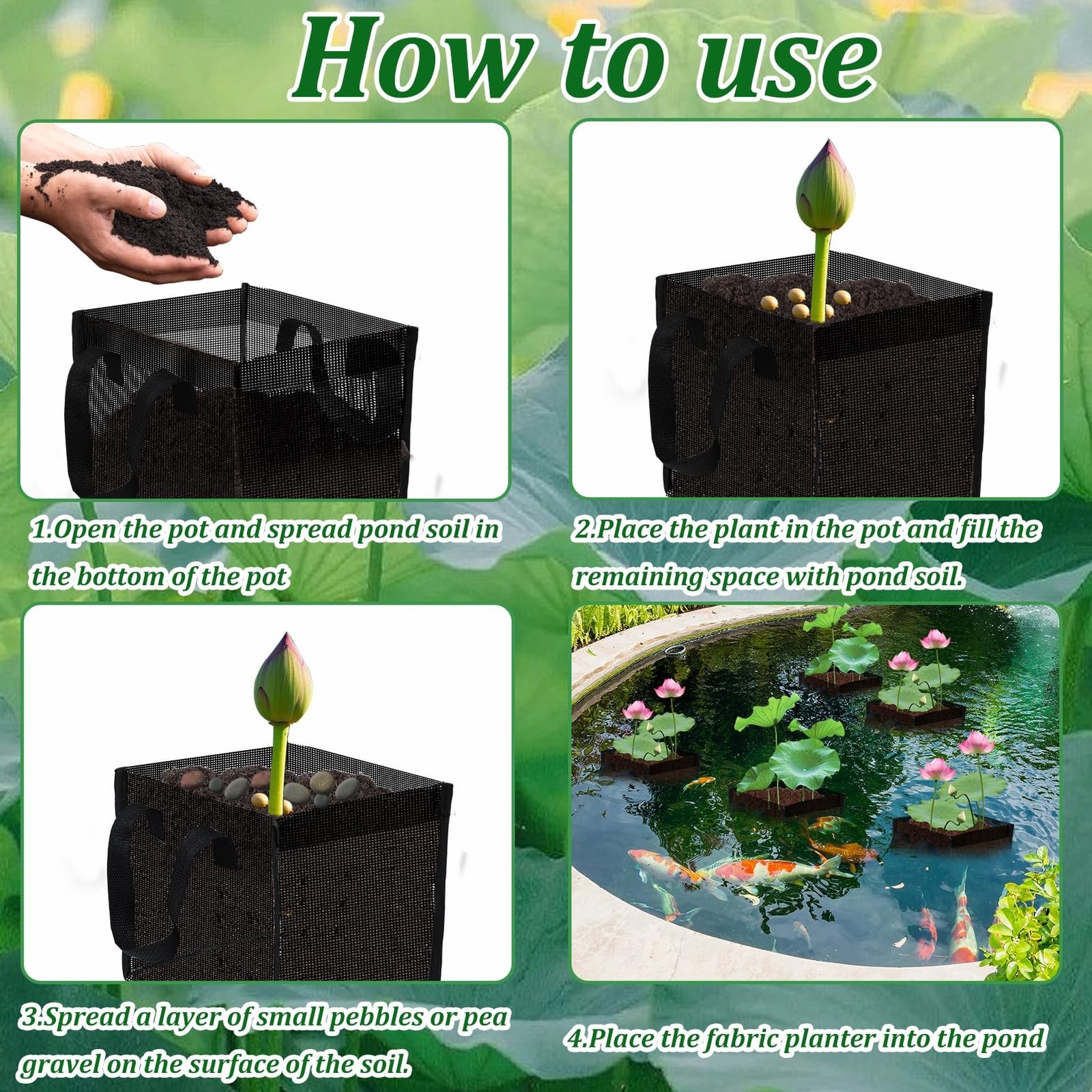 6PCS Mesh Aquatic Pond Plant Baskets, 2 Gallon Large Pond Planting Bags Reusa…