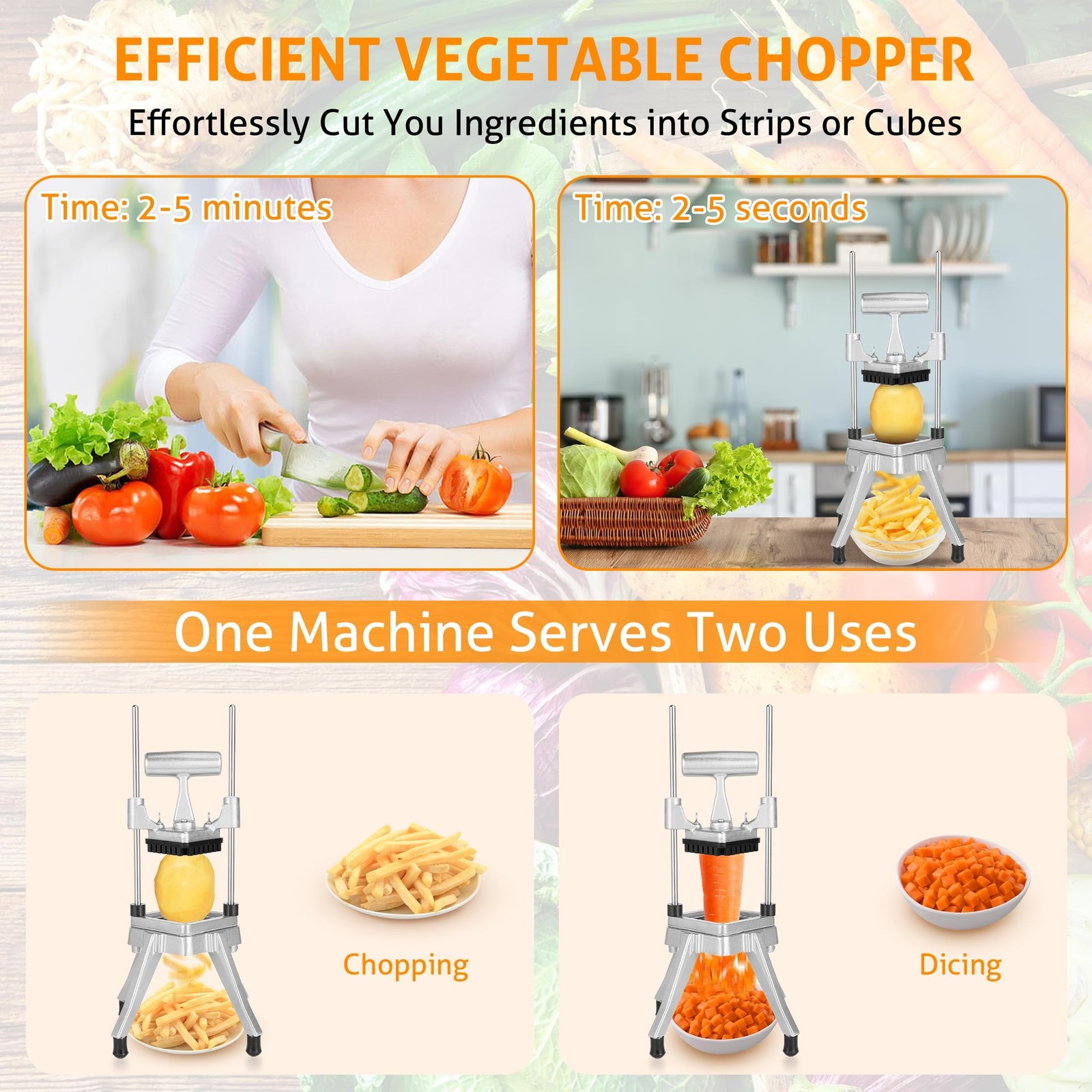 WICHEMI Commercial Vegetable & Fruit Chopper – Stainless Steel Dicer, Cutter …