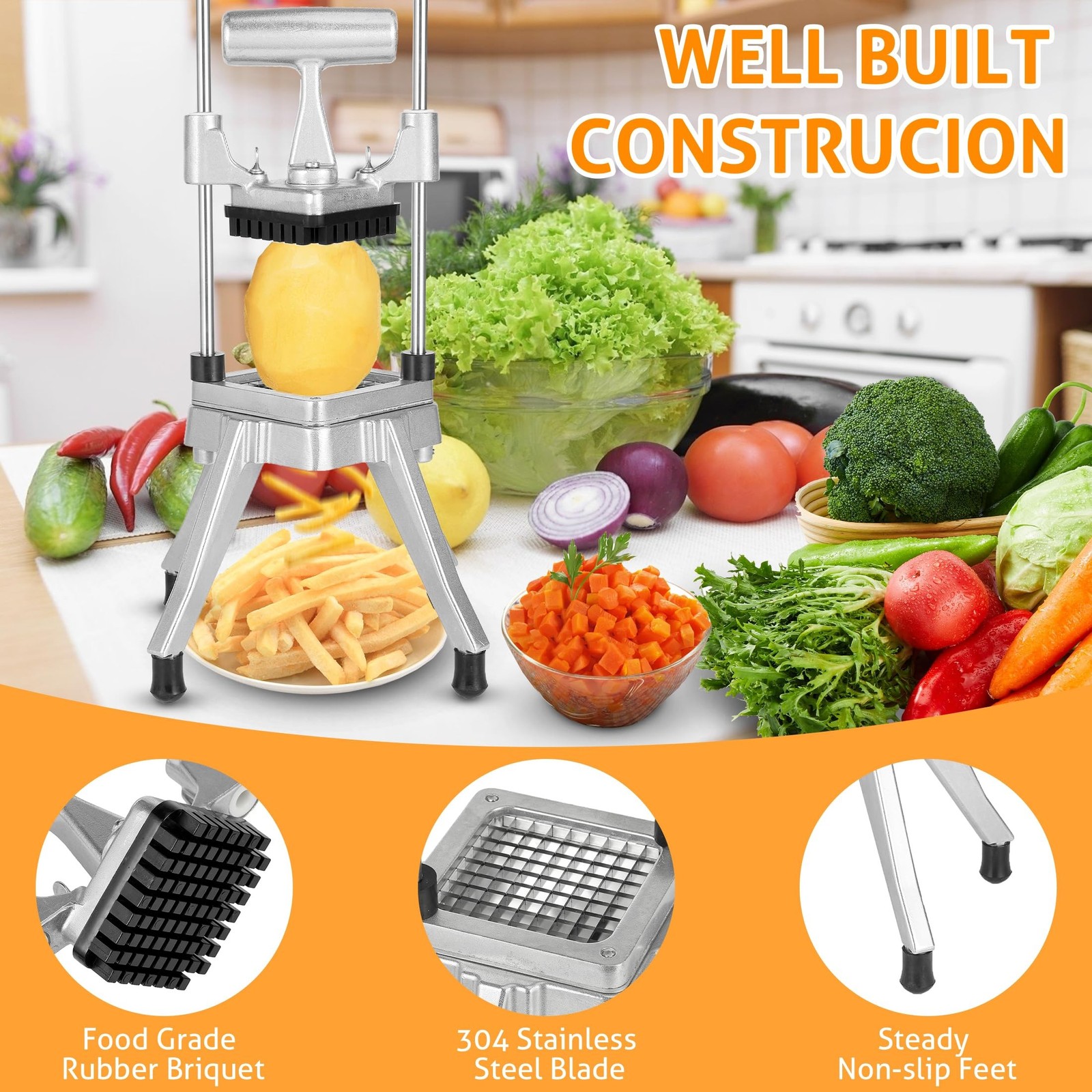 WICHEMI Commercial Vegetable & Fruit Chopper – Stainless Steel Dicer, Cutter …
