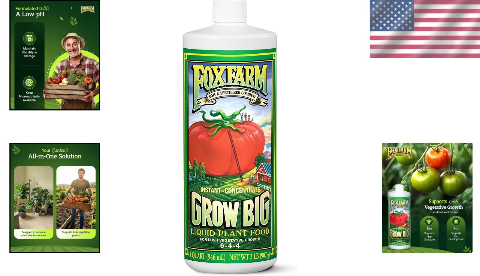 Foxfarm Grow Big Liquid Plant Food – 1 Quart 6-4-4 Fertilizer for Vibrant Growth