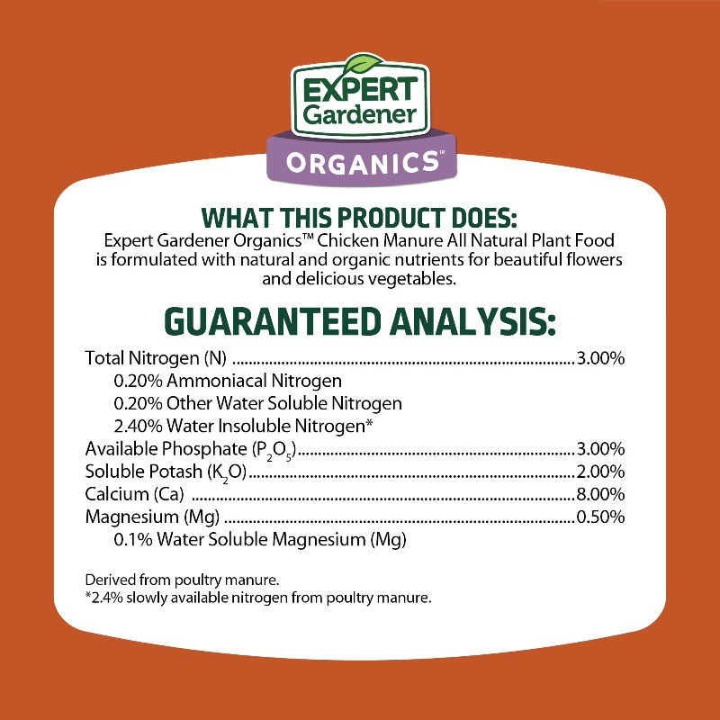 (2 pack) Expert Gardener Organics Chicken Manure All-Natural Plant Food, 4 lb