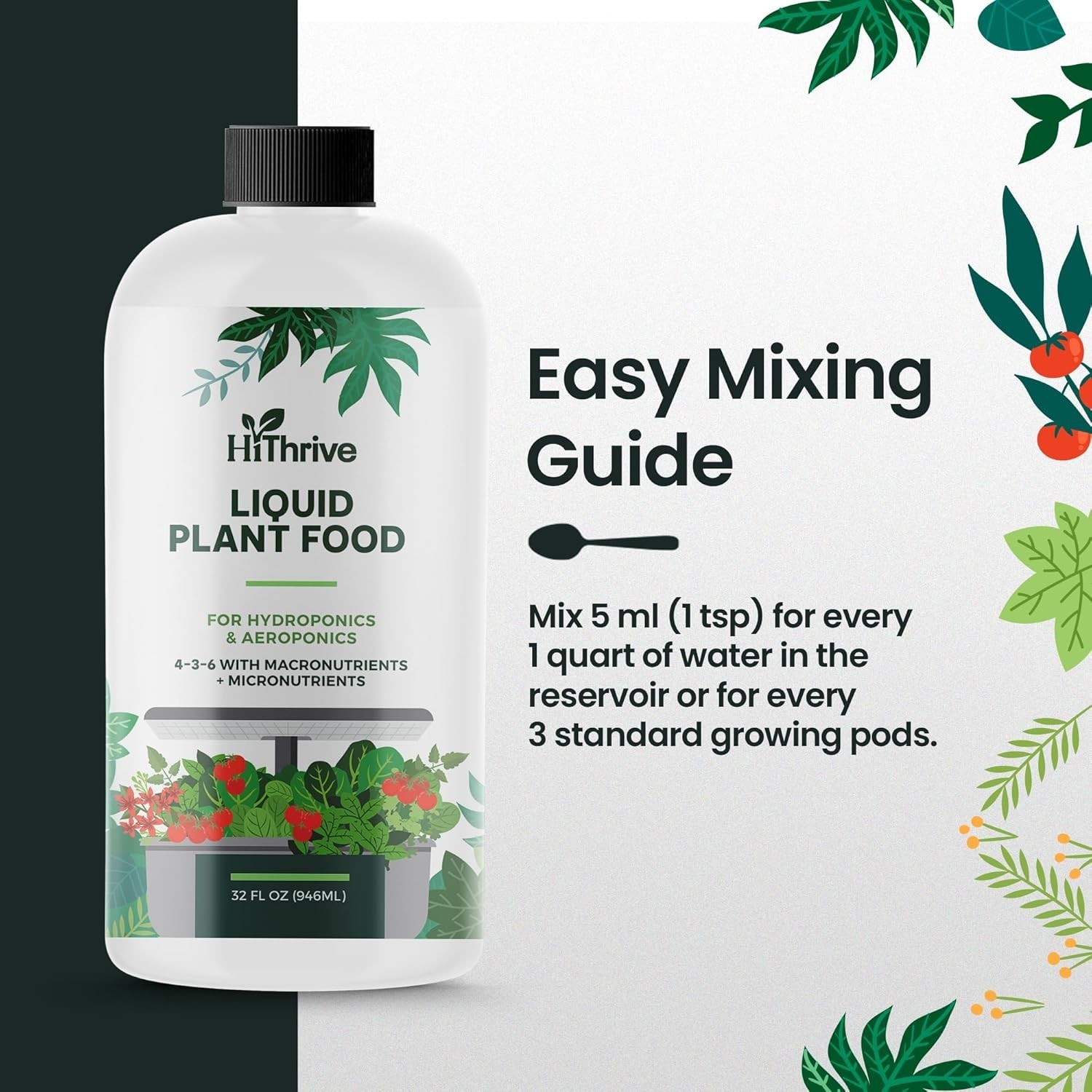 Aeroponics & Hydroponic Fertilizer, 4-3-6 NPK Formula, 32oz | Hydroponics Liq…