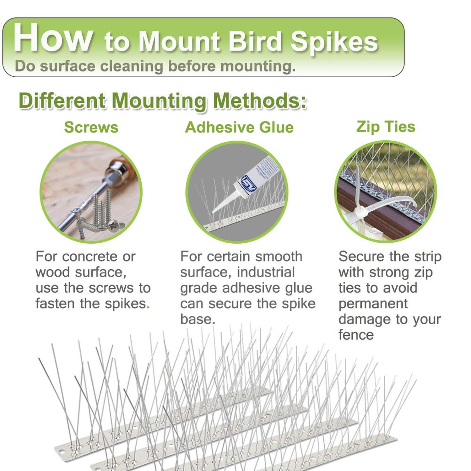 Bird Spikes Stainless Steel 60ft Coverage 56 Pack for Pigeons Small Birds Out…