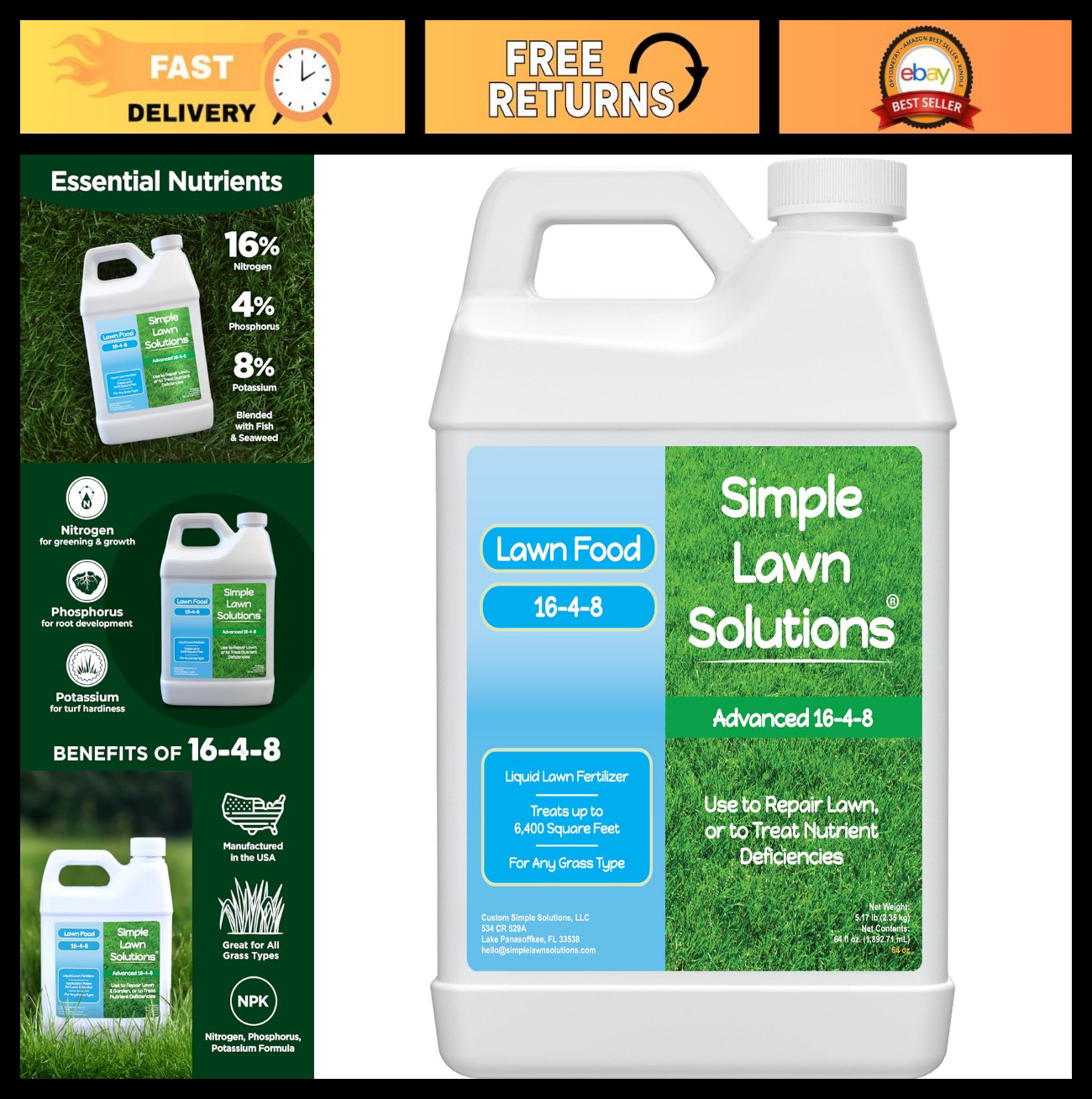16-4-8 Liquid Lawn Fertilizer Concentrate – Spring & Summer Grass Food – Fish &