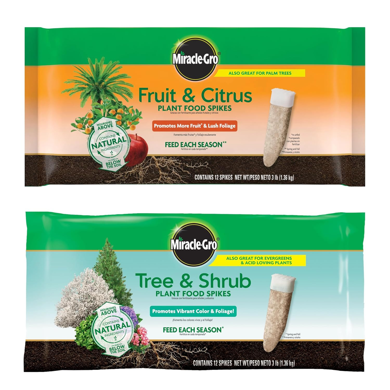 Miracle-Gro Plant Food Spikes, 2-Pack Bundle | 12 Miracle-Gro Fruit and Citrus
