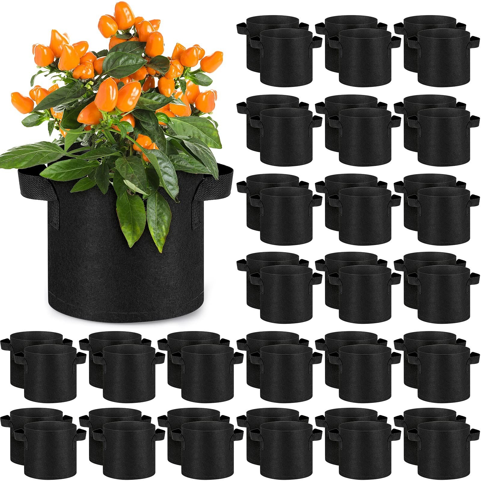 Nuanchu 60 Packs Grow Bags Bulk Aeration Fabric Pot with Handles Thickened No…