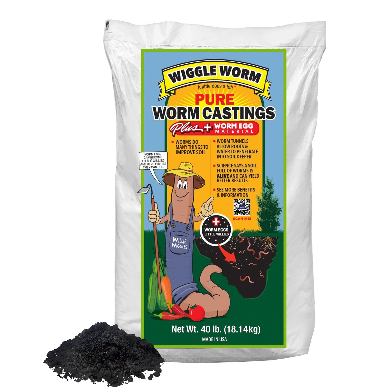 100% Pure Worm Castings Plus Worm Egg Material, 40lbs – Fertilizer and Soil A…